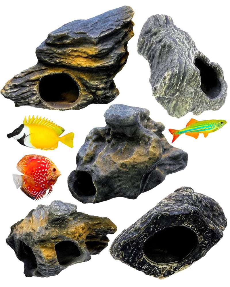 Dr. Miracle's CORISRX BEST OF YOUR LIFESTYLE DR. Moss Cichlid Stone 5 pc Luxury Set - Ceramic Rock Cave Aquarium Decorations - Fish Tank Decor - Image 1